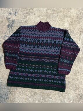 L.L. Bean Patterned Sweater in Plum and Forest